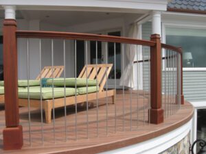 a patio with custom cable railing