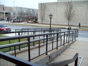 a ramp with cable railings
