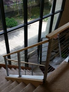 two flights of stairs with railings